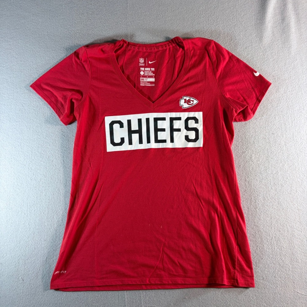 Nike Kansas City Chiefs Mens Large Red Dri-Fit V-Neck Short Sleeve T-Shirt NFL